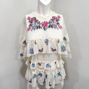Willow & Clay Ruffle Floral Embroidered Women's Blouse Medium
